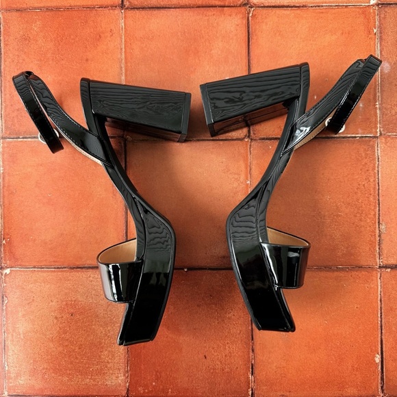 Sz 8.5 Jellypop Shannon Dressy Platform Block Heel Sandals In Glossy Black GUC - Picture 3 of 7